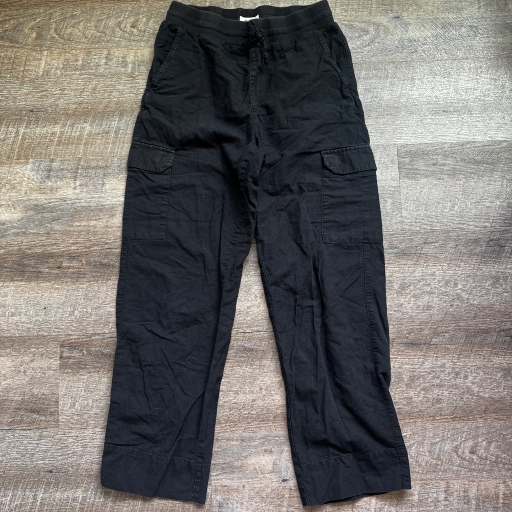 Pact Organic Cotton Linen Coastal Cargo Pants Size S Relaxed‎ Black Utility